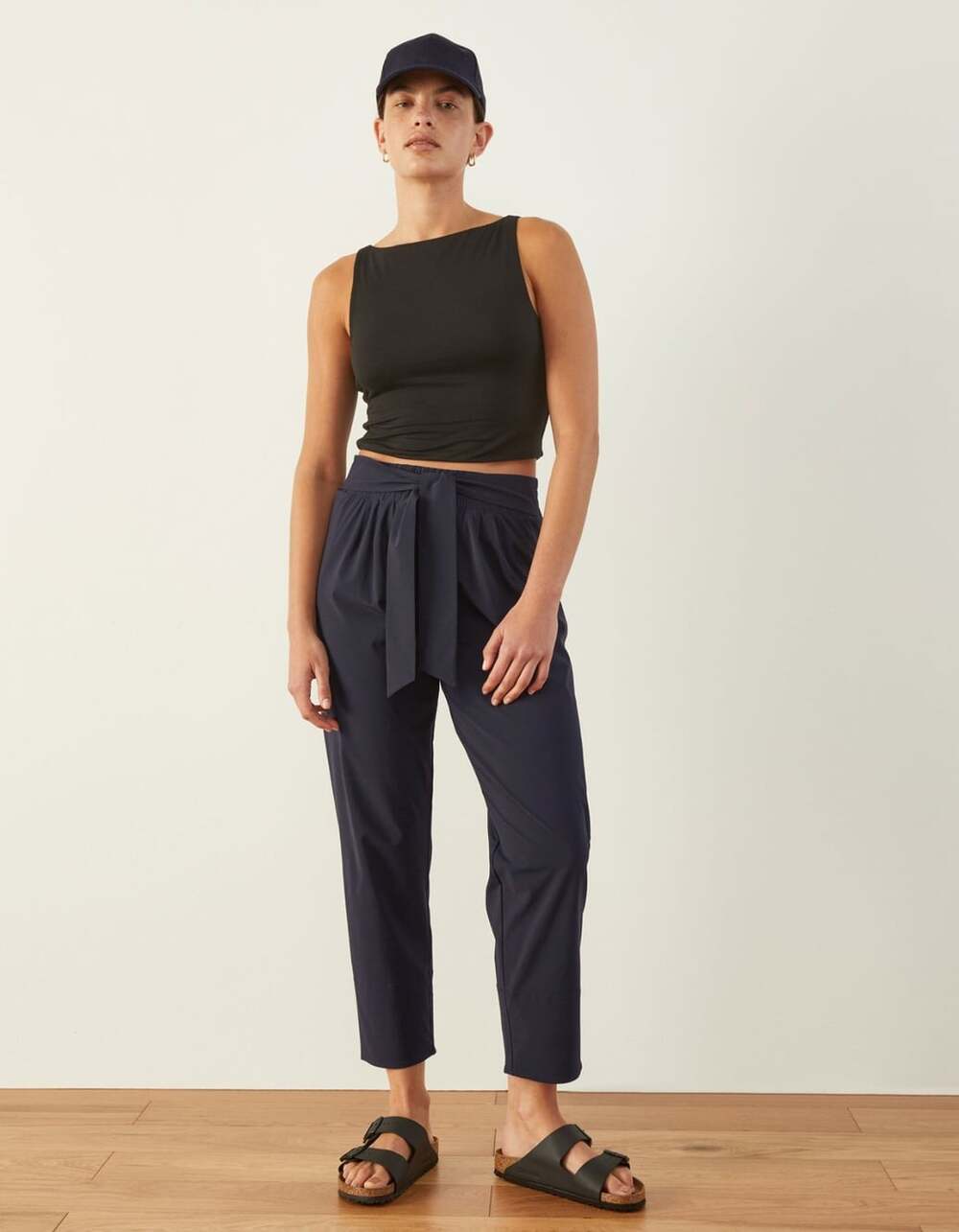 ADAY Women's Size Small Navy Blue Easy Days High Rise Cropped Belted Pants